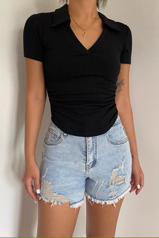 Sexy Jeansshorts mit hoher Taille, herzförmiger Gesäßtasche und umwickelter Hüfte