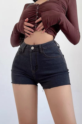 Jeansshorts mit hoher Taille und Wickeldesign für die Hüfte