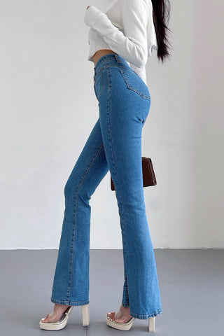 Split Hem Flare Leg High Waist Skinny Jeans Pants