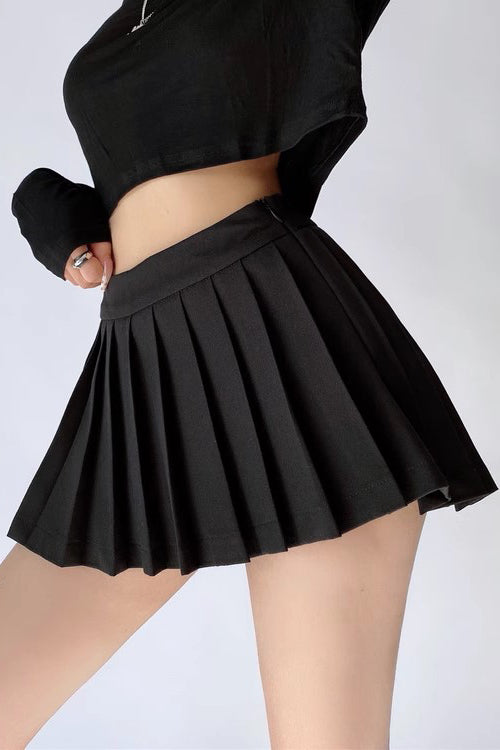 Jupe plissée taille haute noire trapèze