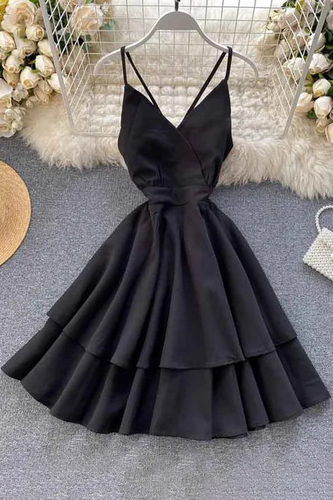 Bow Bandage Beach Dress V-neck Strap Double Ruffles Short Dress