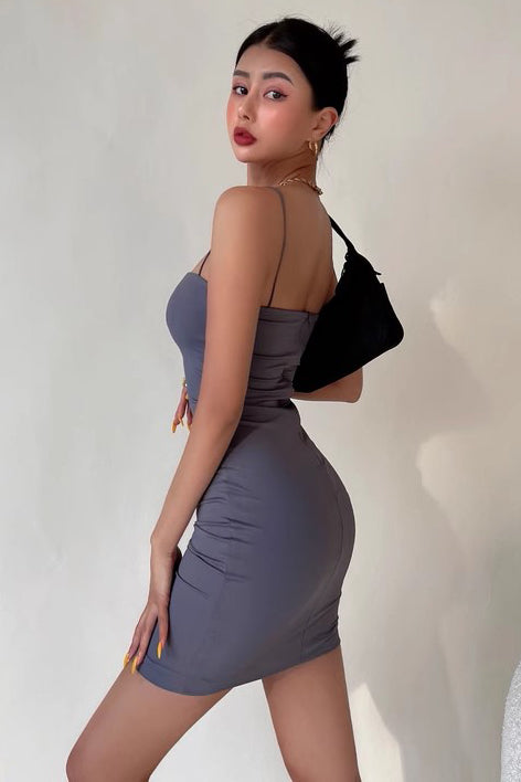 Sexy Tight Pleated Buttock Dress Strap Mini Dress