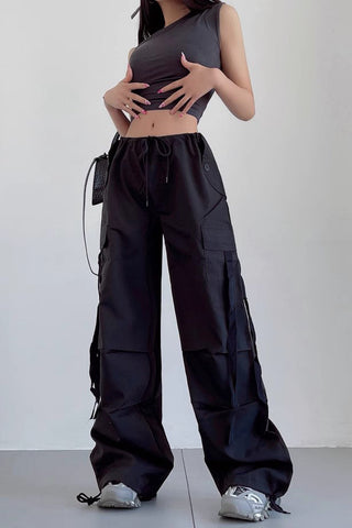 Drawstring Straight Tube Streamer Wide Leg Loose Casual Pants