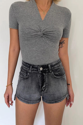 Irregular High Waisted Buttocks Up Denim Shorts