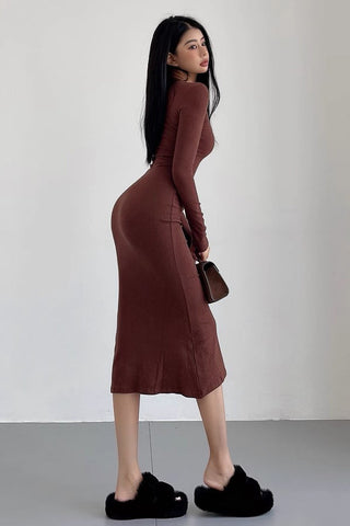 Sexy Round Neck Long Sleeved Buttocks Wrapped Fishtail Dress