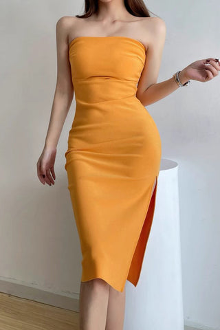 Sexy Pleated Bra Wrap Buttocks Split Dress