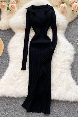 Split Fancy Slim Elastic Wrap Hips Knitted Dress