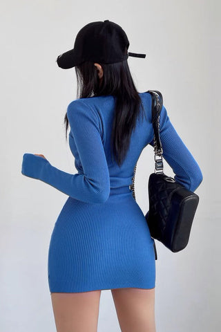 Zip Wrap Buttocks Slimming Knit Bodycon Dress