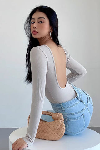 Open Back Elastic Tight Long Sleeve Bodysuit