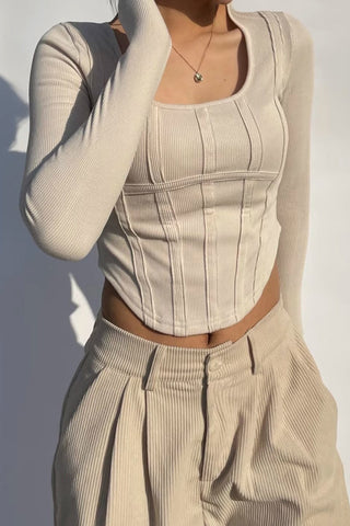 Asymmetrical Hem Ribbed Knit Tops Shirt