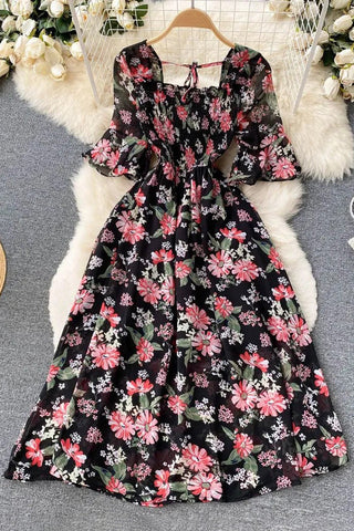 Robe romantique en mousseline à imprimé floral, robe de soirée de vacances