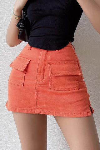 Casual Pocket Camouflage Denim Skirt High Waisted Wrap Hip Short Skirt A-Line Skirt