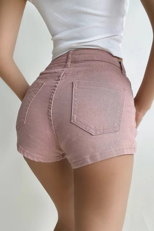 High Waist Wrap Hip Denim Shorts