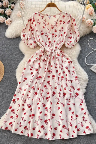 Romantic Floral Print Vacation Casual Long Party Dress