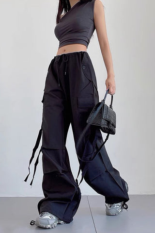 Drawstring Straight Tube Streamer Wide Leg Loose Casual Pants