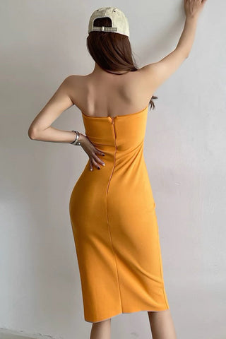 Sexy Pleated Bra Wrap Buttocks Split Dress