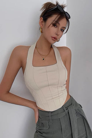 Sleeveless Hanging Neck Vest Elastic Top