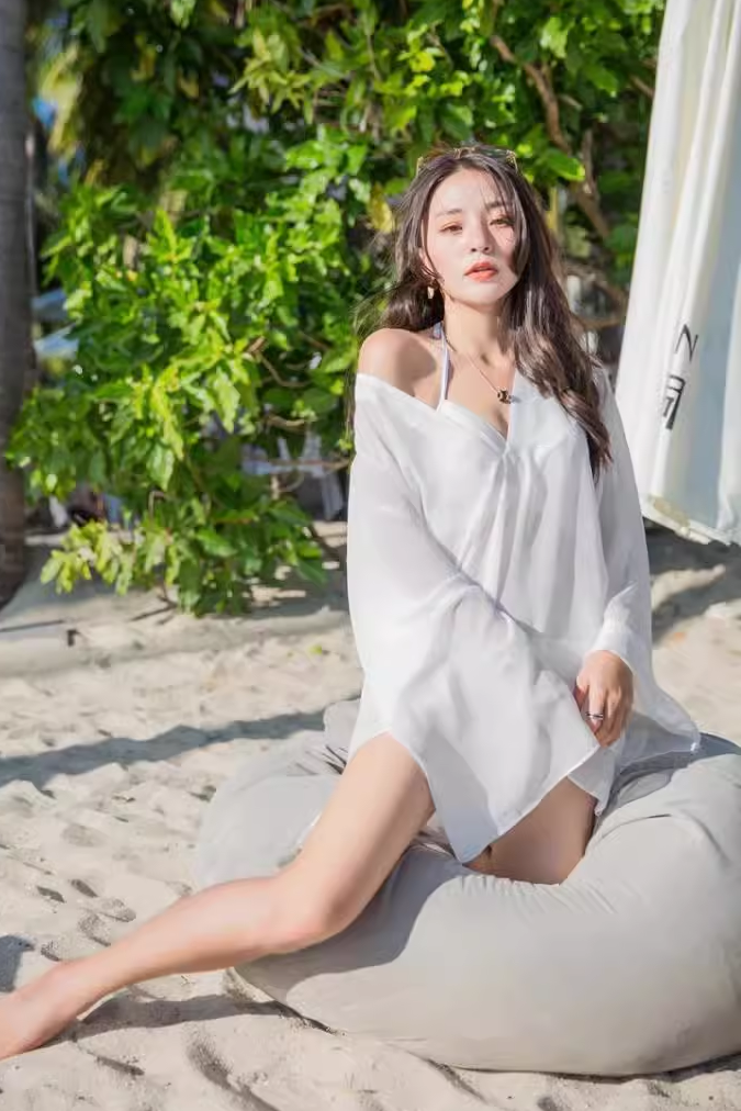 Casual Beach V-Neck Long Sleeve Blouse Beachwear