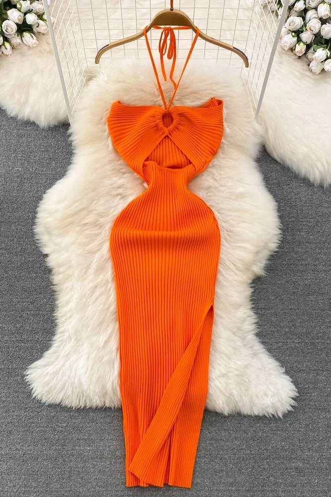 Knitted Strapless Wrap Hips High Split Bodycon Dress