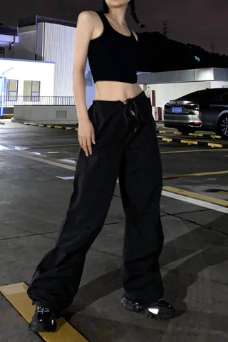 Drawstring Waist Pocket Wide Leg Pants