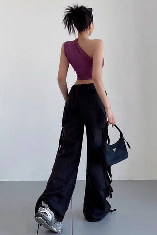 Drawstring Straight Tube Streamer Wide Leg Loose Casual Pants