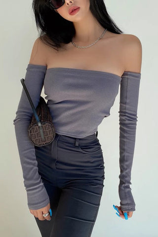 Sexy One Line Neck Tight Tank Top And Long Sleeve