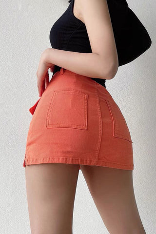 Casual Pocket Camouflage Denim Skirt High Waisted Wrap Hip Short Skirt A-Line Skirt