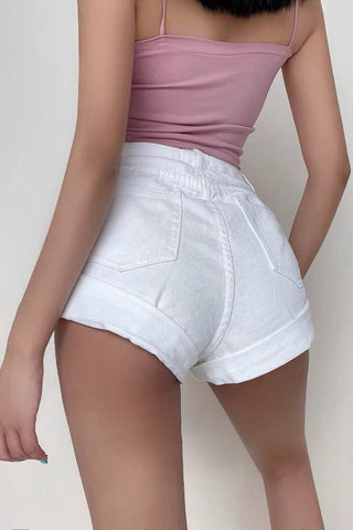 Retro High Waist Rolled Hem Loose Denim Shorts