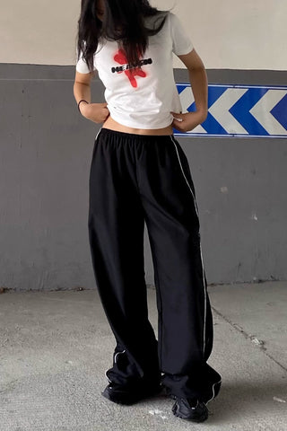 Contrast Side Seam Elastic Waist Sports Pants