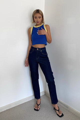 High Waist Slant Pocket Straight Leg Jeans