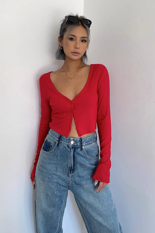 Deep V Neck Solid Blouse Tops