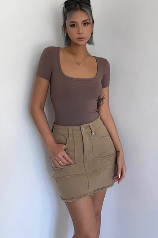 Retro Raw Trim Slant Pocket Skirt