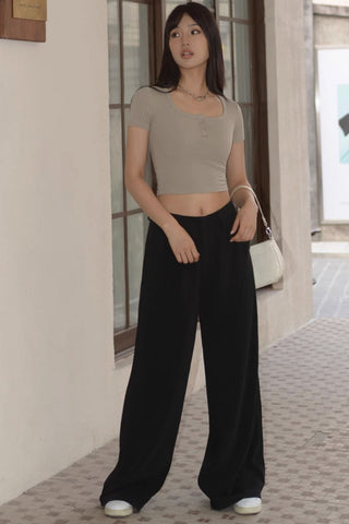 Zip Up Pocket Side Wide Leg Pants