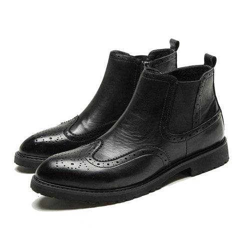 Mens Full Black Front Zipper Ankle Boots