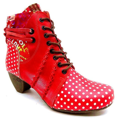 Caotic High Heel Polka Dot Leather Lace Up Boots