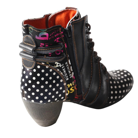 Caotic High Heel Polka Dot Leather Lace Up Boots