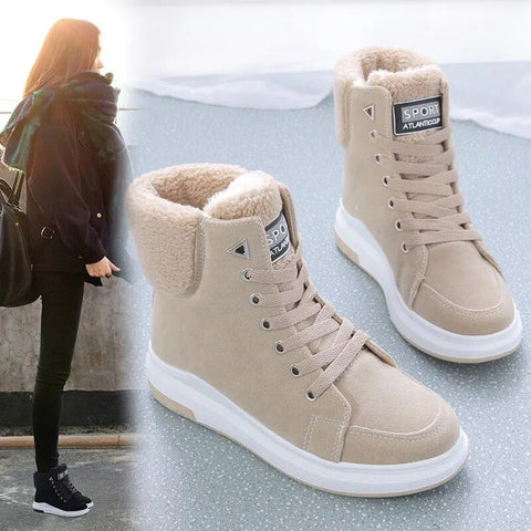 Warm Plush Inside Lace Up Flat Ankle Boots