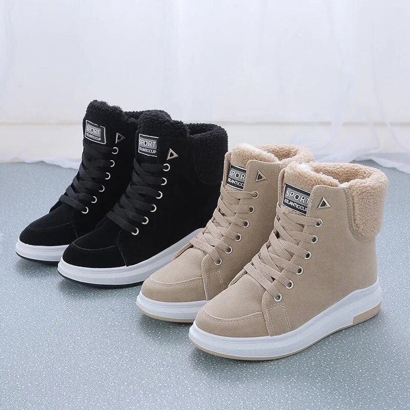 Warm Plush Inside Lace Up Flat Ankle Boots