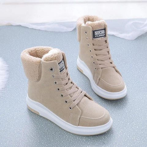 Warm Plush Inside Lace Up Flat Ankle Boots