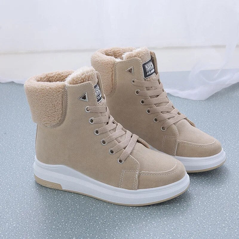 Warm Plush Inside Lace Up Flat Ankle Boots