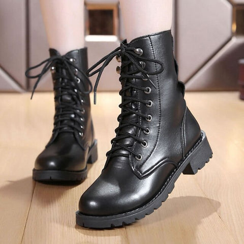 British Motorcycle Style Low Heel Ankle Boots