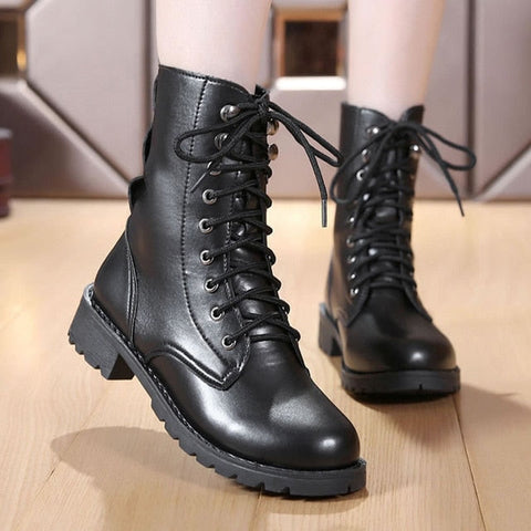 British Motorcycle Style Low Heel Ankle Boots