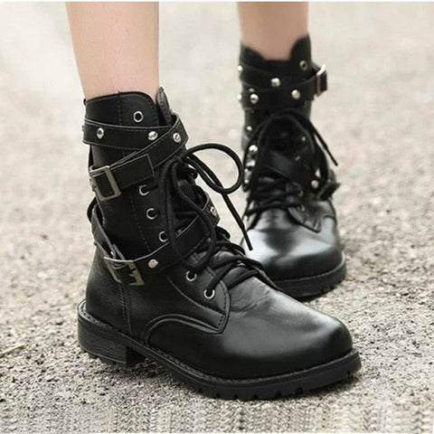 British Motorcycle Style Low Heel Ankle Boots