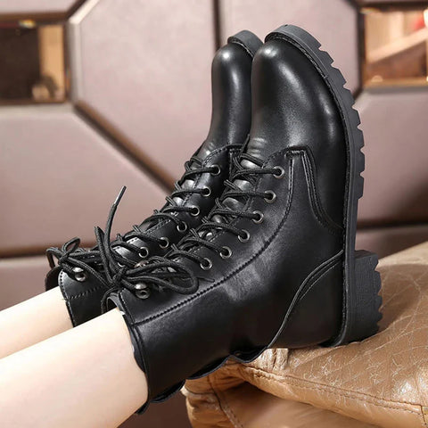 British Motorcycle Style Low Heel Ankle Boots