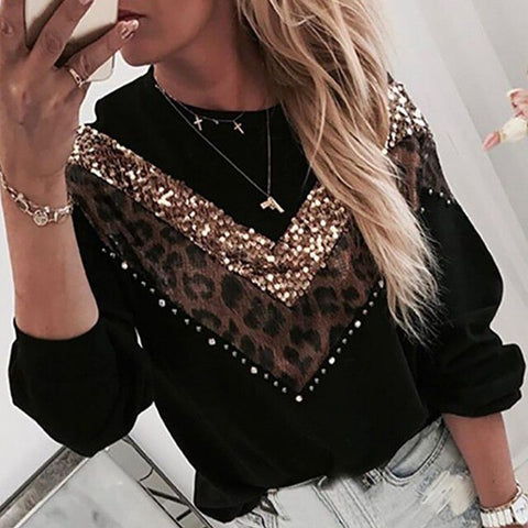 V Leopard Design Long Sleeve Winter Pullovers