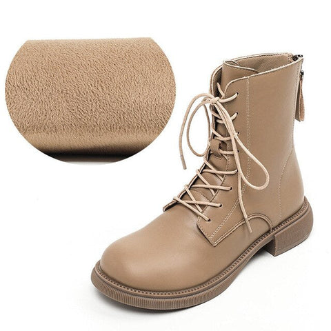 Round Head Lace Up Chelsea Boots For Winter