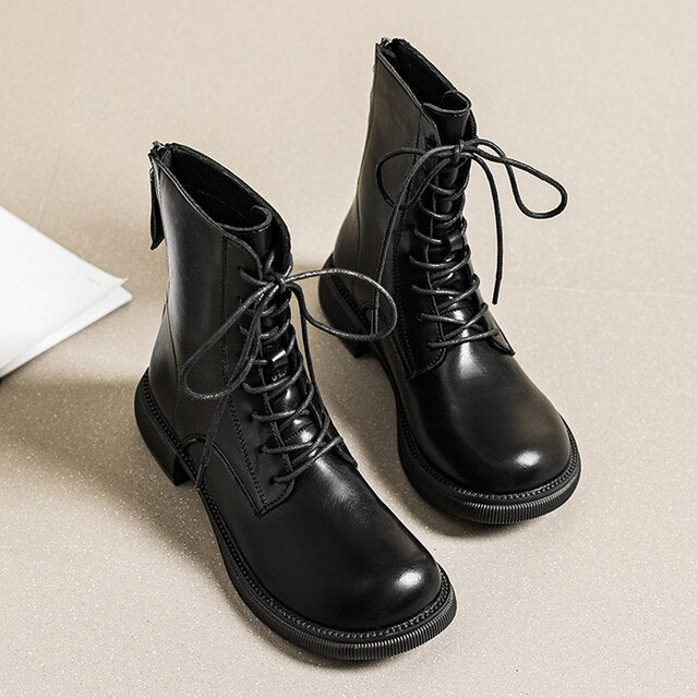 Round Head Lace Up Chelsea Boots For Winter