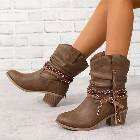 Casual Elegant Slip-on Square Heel Ankle Boots