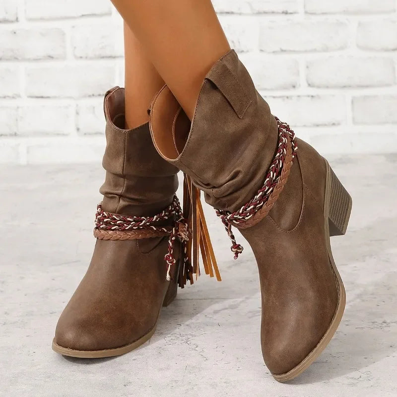 Casual Elegant Slip-on Square Heel Ankle Boots