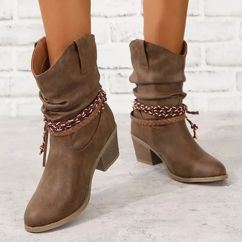 Casual Elegant Slip-on Square Heel Ankle Boots